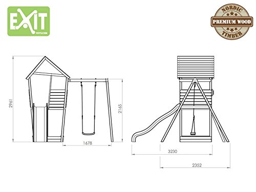 EXIT Aksent Spielturm mit Einzelschaukel / mit Aussichtsplattform, Sandkasten, Rutsche+Leiter / Nordisches Fichtenholz / 320x323x296 cm -