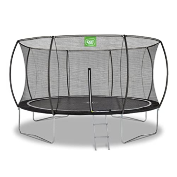 EXIT Toys Black Edition Trampolin - ø366cm - Rundes Kindertrampolin Outdoor - Komplett mit Sicherheitsnetz, Fußschutzsystem und Leiter - TÜV und GS-Zertifiziert - Modernes Design - Schwarz - 2