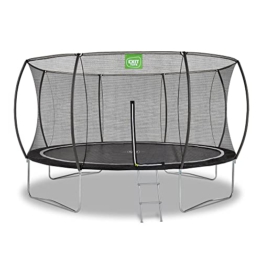 EXIT Toys Black Edition Trampolin - ø366cm - Rundes Kindertrampolin Outdoor - Komplett mit Sicherheitsnetz, Fußschutzsystem und Leiter - TÜV und GS-Zertifiziert - Modernes Design - Schwarz - 1