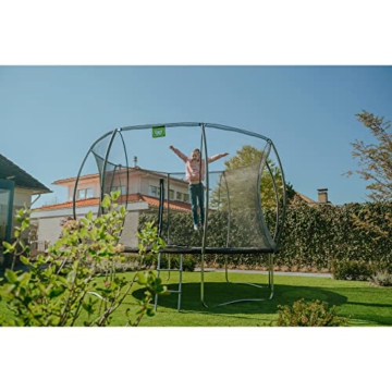 EXIT Toys Black Edition Trampolin - ø366cm - Rundes Kindertrampolin Outdoor - Komplett mit Sicherheitsnetz, Fußschutzsystem und Leiter - TÜV und GS-Zertifiziert - Modernes Design - Schwarz - 9