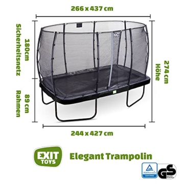 EXIT TOYS Elegant Trampolin - 244x427cm - Rechteckiges Trampolin Outdoor für Kinder - Sicherer Einstieg - Stabiler und Robuster Rahmen - mit Foot Protection System - Schwarz - 2