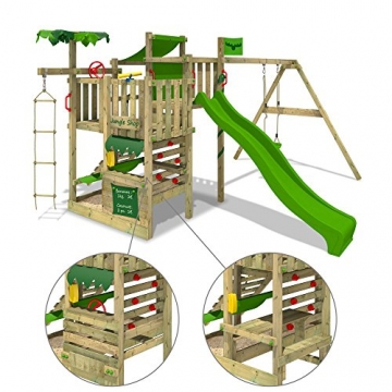 FATMOOSE BananaBeach Big XXL Spielturm Kletterturm Baumhaus mit Schaukel Rutsche - Apfelgrün - 