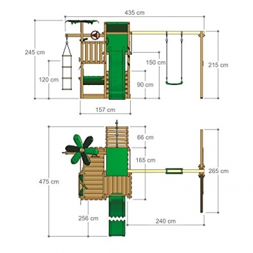 FATMOOSE BananaBeach Big XXL Spielturm Kletterturm Baumhaus mit Schaukel Rutsche - Apfelgrün - 