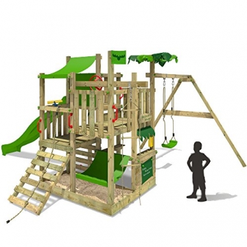 FATMOOSE BananaBeach Big XXL Spielturm Kletterturm Baumhaus mit Schaukel Rutsche - Apfelgrün -