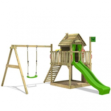 FATMOOSE DonkeyDome Double XXL Spielturm Stelzenhaus Kletterturm Baumhaus mit Schaukel und Rutsche - 