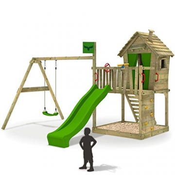 FATMOOSE DonkeyDome Double XXL Spielturm Stelzenhaus Kletterturm Baumhaus mit Schaukel und Rutsche -