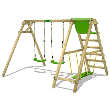 FATMOOSE Kinderschaukel Schaukelgestell JollyJade - Schaukel, Schaukelgerüst, Doppelschaukel, Holzschaukel mit Kletteranbau - 2