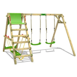 FATMOOSE Kinderschaukel Schaukelgestell JollyJade - Schaukel, Schaukelgerüst, Doppelschaukel, Holzschaukel mit Kletteranbau - 1