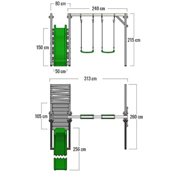 FATMOOSE Kinderschaukel Schaukelgestell JollyJay mit apfelgrüner Rutsche & Schaukel, Schaukelgerüst mit Leiter, Doppelschaukel, Holzschaukel für Kinder Im Garten - 5