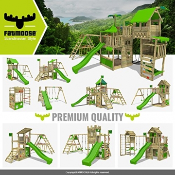 Fatmoose Klettergerust Fitframe Fresh Xxl Kletterturm Spielturm Fur Den Garten Mit Wackelbrett Verschiedenen Kletterleitern Kletternetz Und Apfelgruner Rutsche Mein Spielgarten