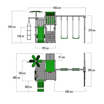 FATMOOSE Klettergerüst Spielturm CrazyCoconut mit Schaukel & apfelgrüner Rutsche, Gartenspielgerät mit Sandkasten, Leiter & Spiel-Zubehör - 5