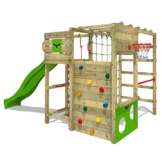 FATMOOSE Klettergerüst Spielturm FitFrame mit apfelgrüner Rutsche, Gartenspielgerät mit Leiter & Spiel-Zubehör - 1