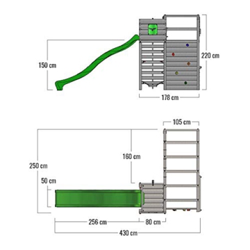 FATMOOSE Klettergerüst Spielturm FitFrame mit apfelgrüner Rutsche, Gartenspielgerät mit Leiter & Spiel-Zubehör - 5