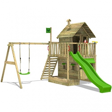 FATMOOSE Kletterturm RebelRacer Super XXL Spielturm Baumhaus Spielgerät Garten mit Rutsche und Schaukel, apfelgrüne Rutsche - 2