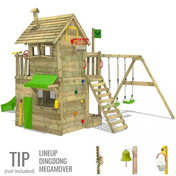 FATMOOSE Kletterturm RebelRacer Super XXL Spielturm Baumhaus Spielgerät Garten mit Rutsche und Schaukel, apfelgrüne Rutsche - 3