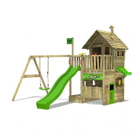 FATMOOSE Kletterturm RebelRacer Super XXL Spielturm Baumhaus Spielgerät Garten mit Rutsche und Schaukel, apfelgrüne Rutsche - 1