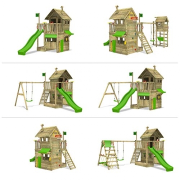 FATMOOSE Kletterturm RebelRacer Super XXL Spielturm Baumhaus Spielgerät Garten mit Rutsche und Schaukel, apfelgrüne Rutsche - 4