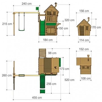 FATMOOSE Kletterturm RebelRacer Super XXL Spielturm Baumhaus Spielgerät Garten mit Rutsche und Schaukel, apfelgrüne Rutsche - 6