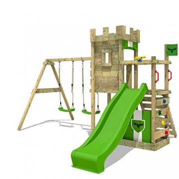 FATMOOSE Ritterburg BoldBaron Boost XXL Spielturm Kinder-Spielplatz mit Schaukel und Rutsche, extrabreitem Sandkasten und Podest - 1