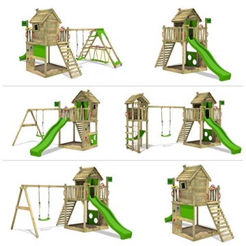 FATMOOSE Spielturm HappyHome Hot XXL Stelzenhaus Baumhaus Klettergerüst mit Schaukel, Surfanbau und Rutsche - 