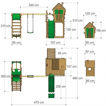 FATMOOSE Spielturm HappyHome Hot XXL Stelzenhaus Baumhaus Klettergerüst mit Schaukel, Surfanbau und Rutsche - 