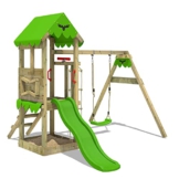 FATMOOSE Spielturm Klettergerüst FriendlyFrenzy Fun XXL mit Schaukel & apfelgrüner Rutsche, Outdoor Kinder Kletterturm mit Sandkasten, Leiter für den Garten - 1