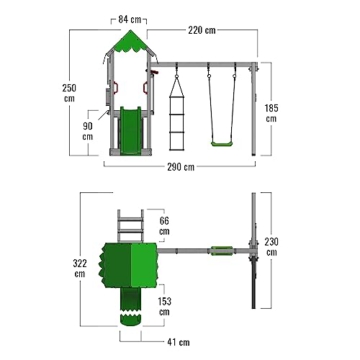 FATMOOSE Spielturm Klettergerüst FriendlyFrenzy Fun XXL mit Schaukel & apfelgrüner Rutsche, Outdoor Kinder Kletterturm mit Sandkasten, Leiter für den Garten - 5