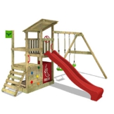 FATMOOSE Spielturm Klettergerüst FruityForest Fun XXL mit Schaukel & roter Rutsche, Outdoor Kinder Kletterturm mit Sandkasten, Leiter & Spiel-Zubehör für den Garten - 1