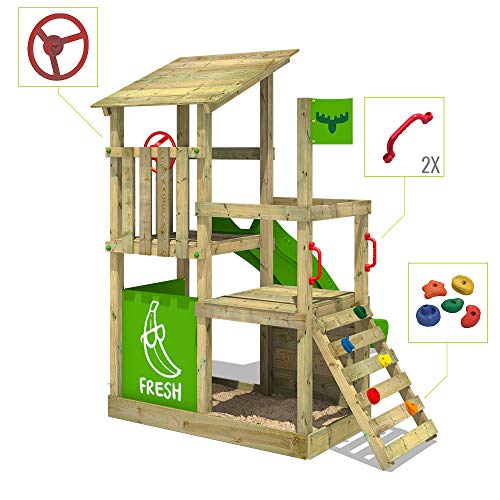 FATMOOSE Spielturm Klettergerüst FruityForest mit apfelgrüner Rutsche, Kletterturm mit Leiter & Spiel-Zubehör - 3