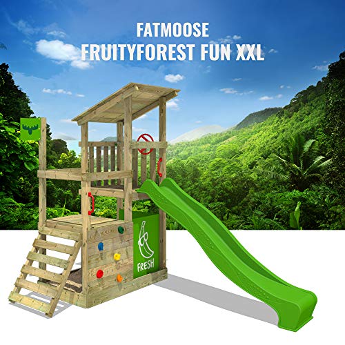FATMOOSE Spielturm Klettergerüst FruityForest mit apfelgrüner Rutsche, Kletterturm mit Leiter & Spiel-Zubehör - 4