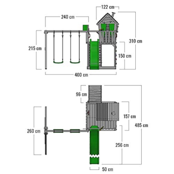 FATMOOSE Spielturm Klettergerüst HappyHome Hot mit Schaukel & apfelgrüner Rutsche, Outdoor Kinder Kletterturm mit Sandkasten Leiter & Spiel-Zubehör für den Garten - 5