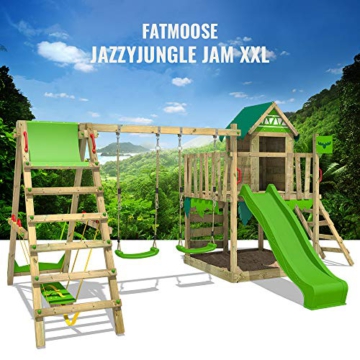 FATMOOSE Spielturm Klettergerüst JazzyJungle mit Schaukel SurfSwing & grüner Rutsche, Spielhaus mit Sandkasten, Leiter & Spiel-Zubehör - 4