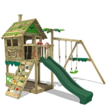 FATMOOSE Spielturm Klettergerüst JungleJumbo Joy mit Schaukel & grüner Rutsche, Outdoor Kinder Kletterturm mit Sandkasten Leiter & Spiel-Zubehör für den Garten - 1