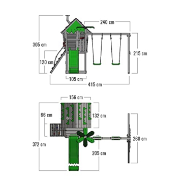 FATMOOSE Spielturm Klettergerüst JungleJumbo Joy mit Schaukel & grüner Rutsche, Outdoor Kinder Kletterturm mit Sandkasten Leiter & Spiel-Zubehör für den Garten - 5