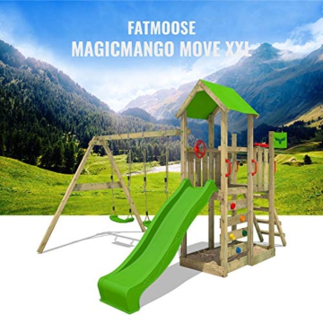 FATMOOSE Spielturm Klettergerüst MagicMango mit Schaukel & grüner Rutsche, Kletterturm mit Sandkasten, Leiter & Spiel-Zubehör - 4