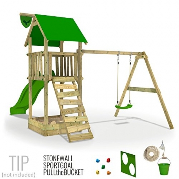 FATMOOSE Spielturm MagicMonkey Ultra XXL Kletterturm Baumhaus mit Schaukel und apfelgrüner Rutsche - 2