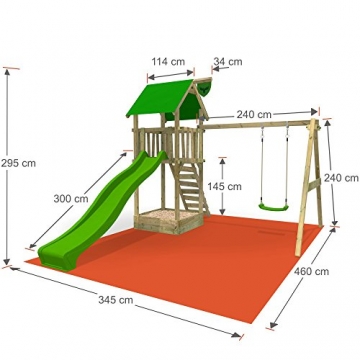 FATMOOSE Spielturm MagicMonkey Ultra XXL Kletterturm Baumhaus mit Schaukel und apfelgrüner Rutsche - 3