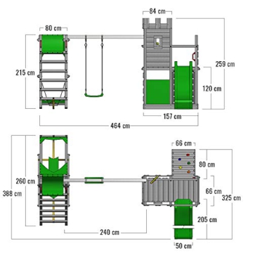 FATMOOSE Spielturm Ritterburg BoldBaron mit Schaukel, SurfSwing & apfelgrüner Rutsche, Spielhaus mit Sandkasten, Leiter & Spiel-Zubehör - 5