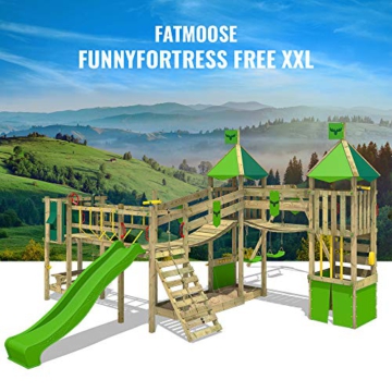 FATMOOSE Spielturm Ritterburg FunnyFortress mit Schaukel & apfelgrüner Rutsche, Spielhaus mit Sandkasten, Leiter & Spiel-Zubehör - 4