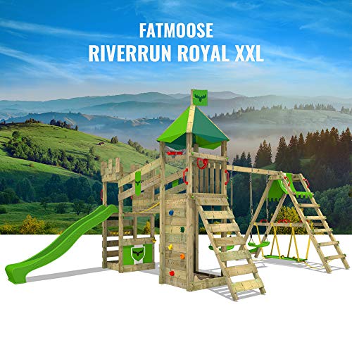 FATMOOSE Spielturm Ritterburg RiverRun mit Schaukel SurfSwing & grüner Rutsche, Spielhaus mit Sandkasten, Leiter & Spiel-Zubehör - 4