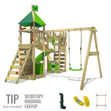 FATMOOSE Spielturm Ritterburg RiverRun Royal mit Schaukel & apfelgrüner Rutsche, Outdoor Kinder Kletterturm mit Sandkasten Leiter & Spiel-Zubehör für den Garten - 3