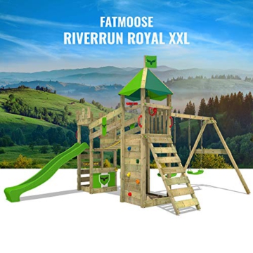 FATMOOSE Spielturm Ritterburg RiverRun Royal mit Schaukel & apfelgrüner Rutsche, Outdoor Kinder Kletterturm mit Sandkasten Leiter & Spiel-Zubehör für den Garten - 7