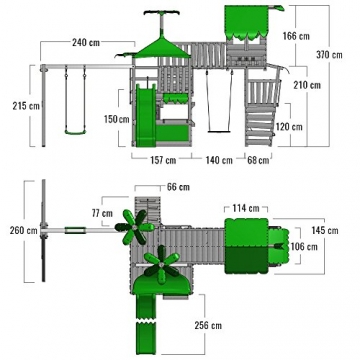 FATMOOSE Spielturm TropicTemple Tall XXL Kletterturm Baumhaus Spielplatz auf 5 Ebenen, Nestschaukel, Rutsche, Schaukel, Sandkasten, Kletterleiter und Hängematte - 