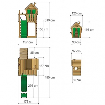 FATMOOSE Stelzenhaus HappyHome Hot XXL Spielturm Kletterturm Spielhaus auf Podest mit Holzdach, Kletterwand, Sandkasten, Torwand und Rutsche - 6