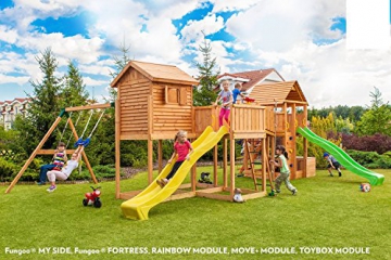 Fungoo Spielandschaft Maxi PLAYBOX Podesthöhe 145 cm 2 Rutschen 2,90m, Brücke und Schaukel - 1