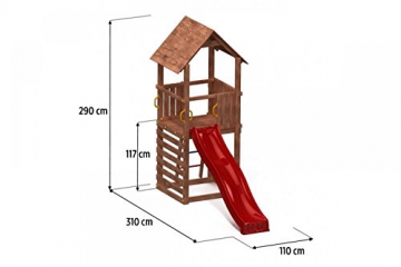 Fungoo Spielturm Carol 1 Kletterhaus mit Dach, geschwungener Rutsche und Kletterwand - Rot - 2