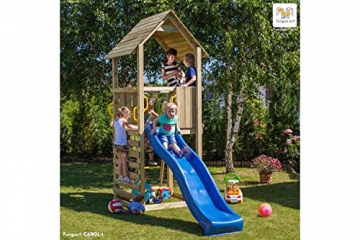 Fungoo Spielturm Carol 1 Kletterhaus mit Dach, geschwungener Rutsche und Kletterwand - Rot - 1