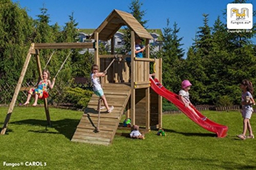 Fungoo Spielturm Carol 3 Kletterhaus mit Rutsche, Schaukel, Kletterwand und Rampe - Gelb - 2