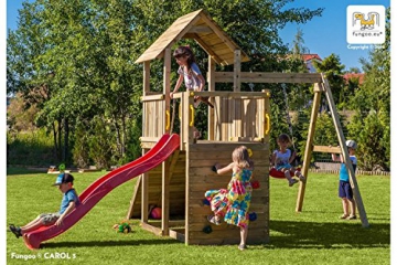 Fungoo Spielturm Carol 3 Kletterhaus mit Rutsche, Schaukel, Kletterwand und Rampe - Gelb - 1