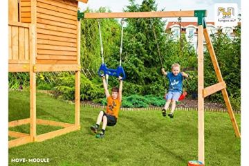 Fungoo Spielturm Kingdom mit Move+ Modul mit Sandkasten, Rutsche und doppelter Schaukel - Blau - 2